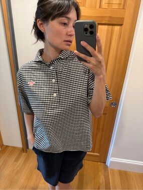 DANTON Women's Black & White Gingham Button-Down Shirt